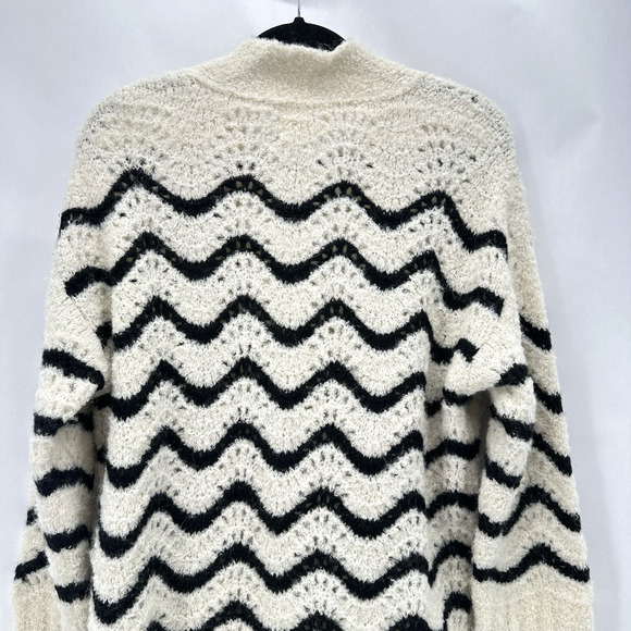 ELEVEN SIX Monica Cardigan Sweater Womens XS/S Ivory Black Relaxed Alpaca Preppy - Picture 8 of 12